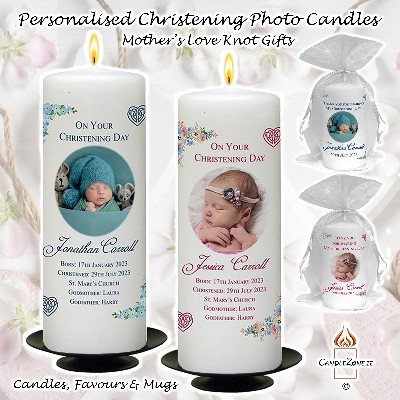 Mothers Love Knot Christening Candles and Gifts