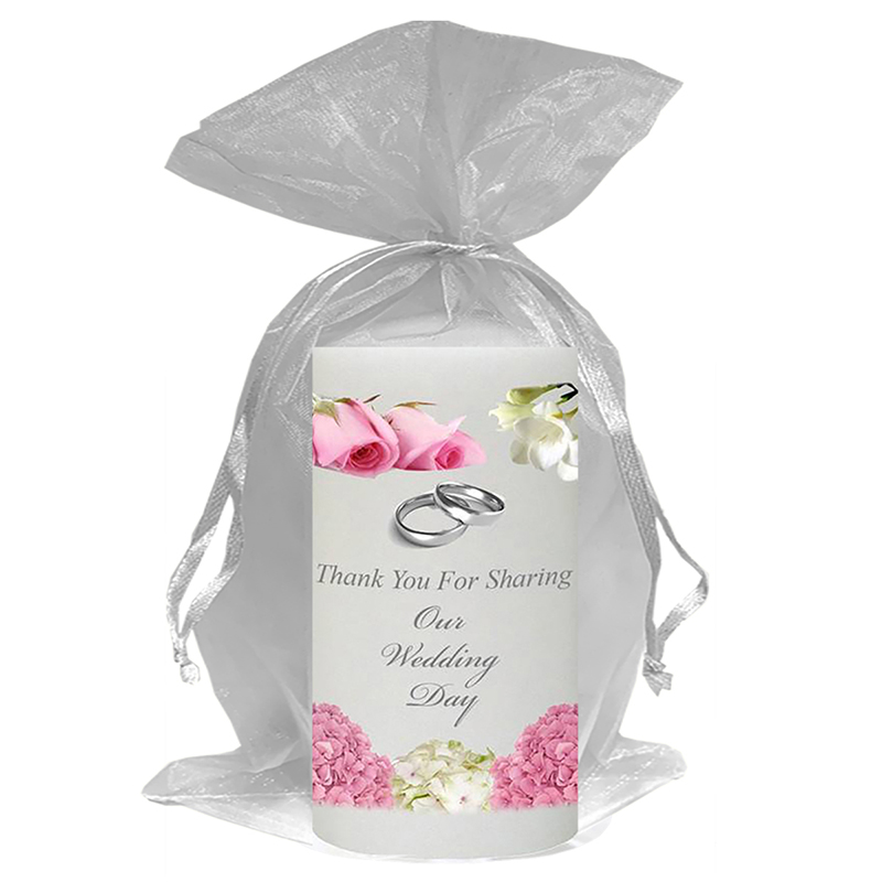Customised Thank you Wedding Favour - Pink Roses & Freesia Silver