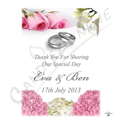 Customised Thank you Wedding Favour - Pink Roses & Freesia Silver