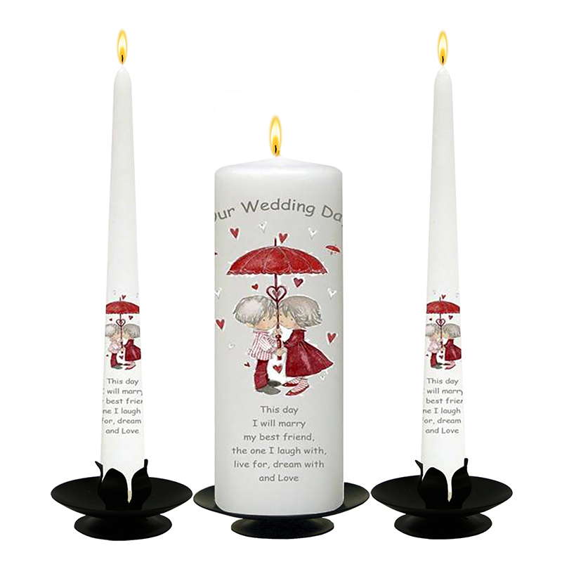 Customised Wedding Candles - Umbrella of Love Silver