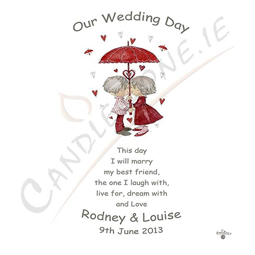 Customised Wedding Candles - Umbrella of Love Silver