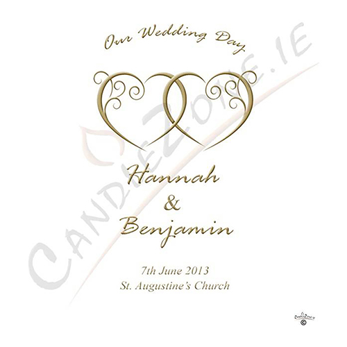 Customised Wedding Candles - Entwined Hearts Gold