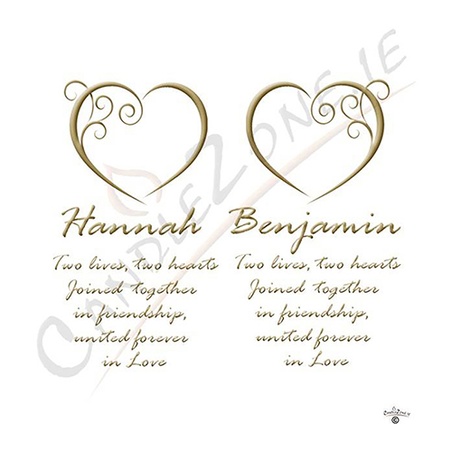 Customised Wedding Candles - Entwined Hearts Gold