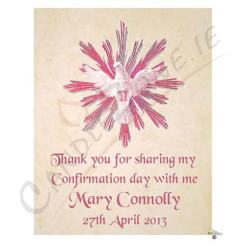 Peronsonalised Confirmation Thank you Favour - Pink Dove