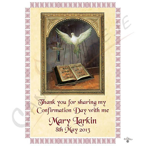 Peronsonalised Confirmation Thank you Favour - Dove Bible & Cross Red