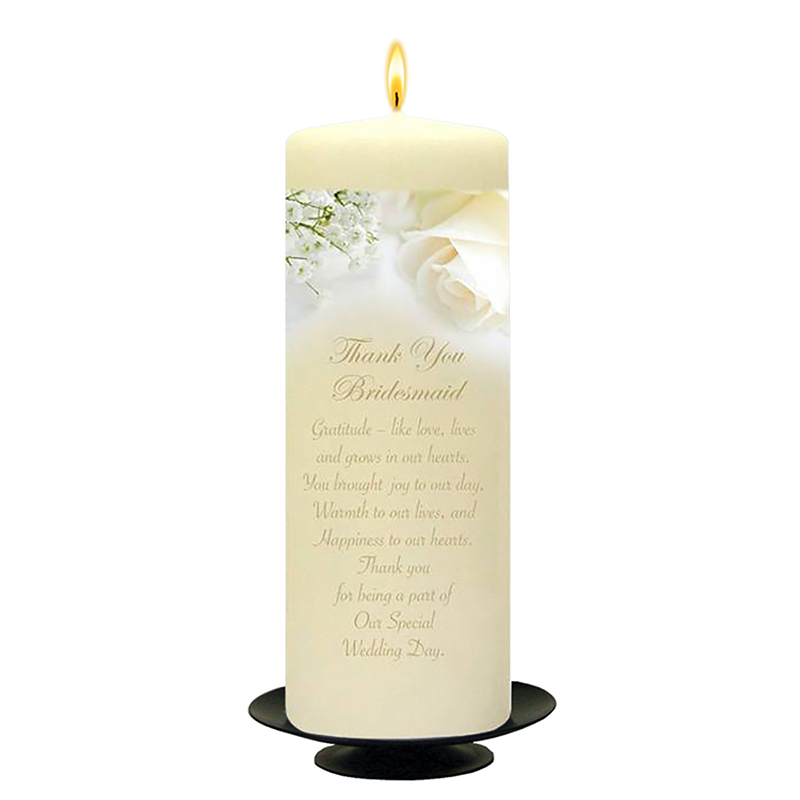 Customised Wedding Thank you Candle Gift - White Roses Gold Thank You Bridesmaid Candle