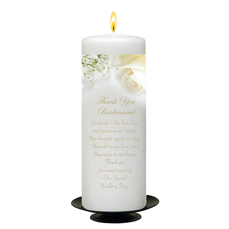 Customised Wedding Thank you Candle Gift - White Roses Gold Thank You Bridesmaid Candle