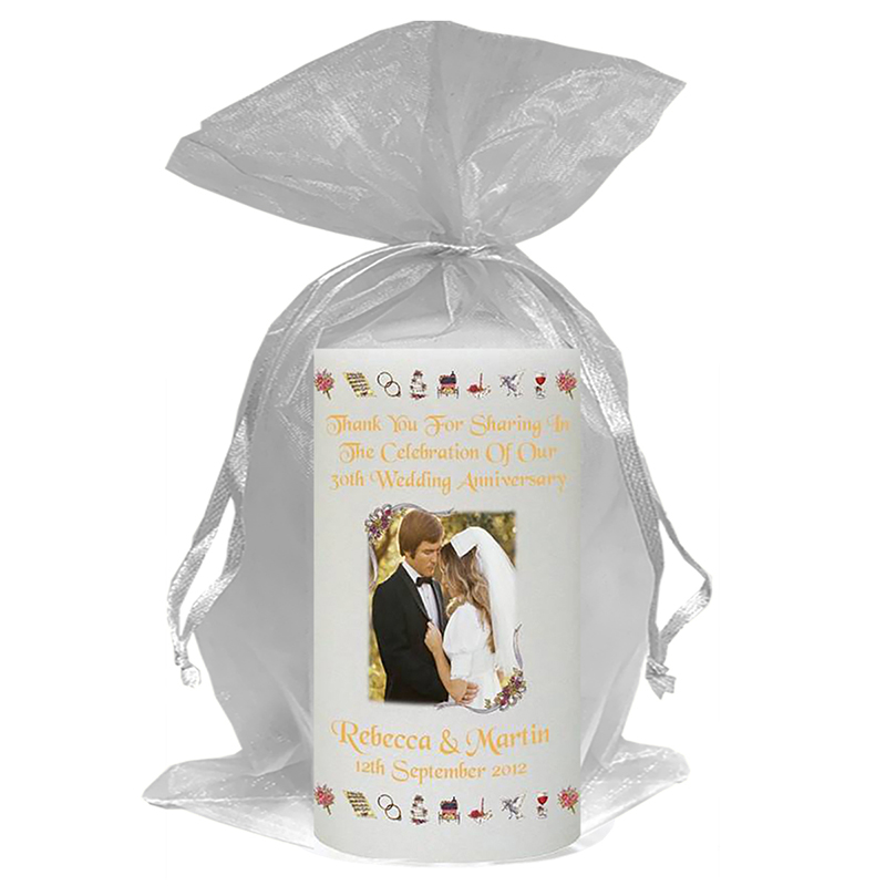 Customised Wedding Anniversary Candle Gift - 30th (Pearl) Anniversary - Ribbons & Photo