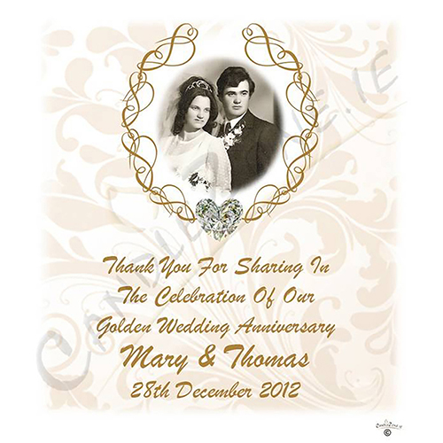 Customised Wedding Anniversary Candle Gift - 50th (Golden) Anniversary - Love Heart Gem & Photo