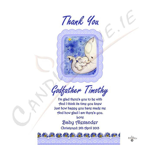 Customised Godfather Candle Gift - Blue Elephants