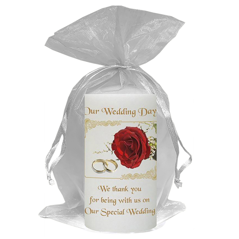 Customised Wedding Candles - Flower Range Red Roses & Gold Rings