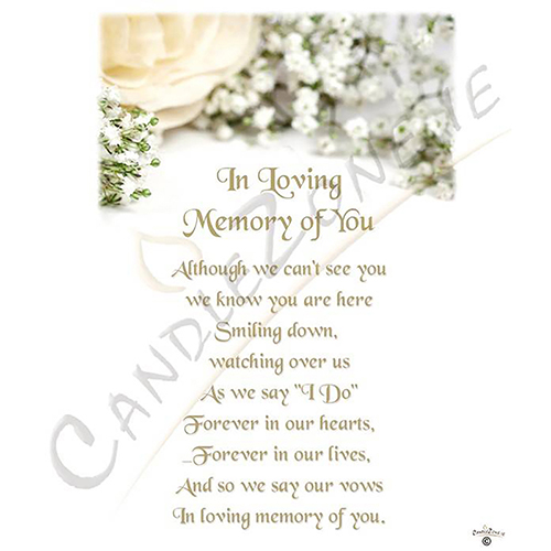 Customised Wedding Remembrance Candle - White Flowers Gold
