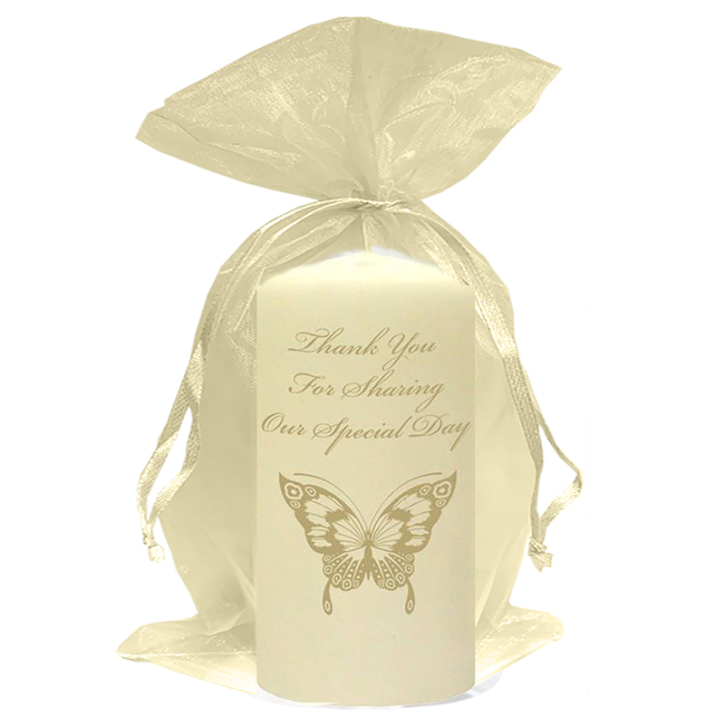 Customised Wedding Candles - Butterfly Magestic Gold