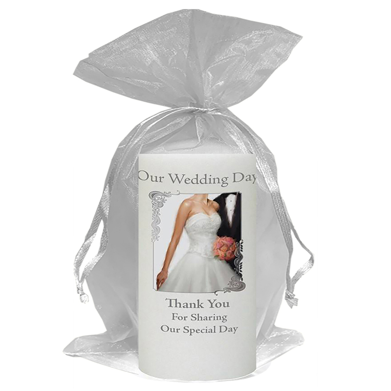 Customised Wedding Candles - Chic Bride & Groom Silver Script