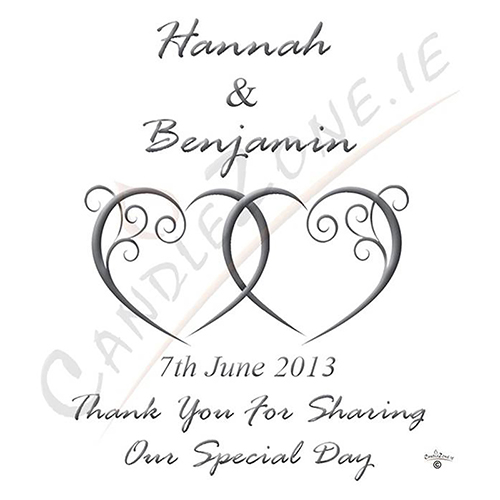Customised Wedding Candles - Entwined Hearts Silver