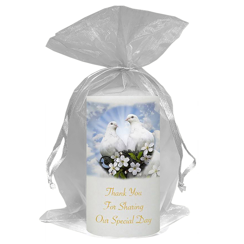 Customised Wedding Candles - Love Doves Gold Script