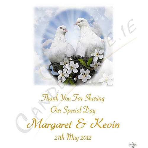 Customised Wedding Candles - Love Doves Gold Script