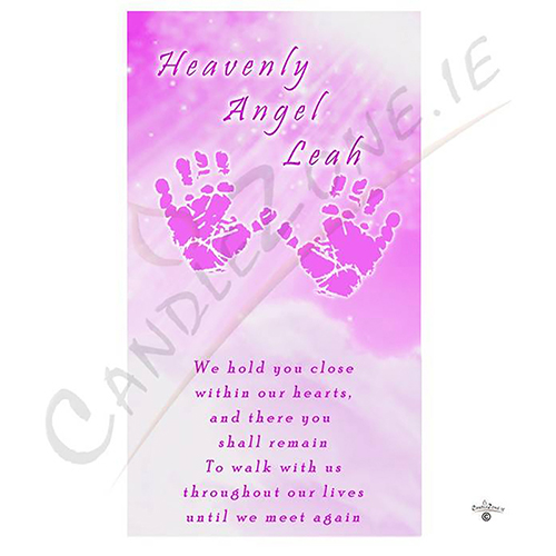 Customised Remembrance Candle - Little Angel Pink Handprints