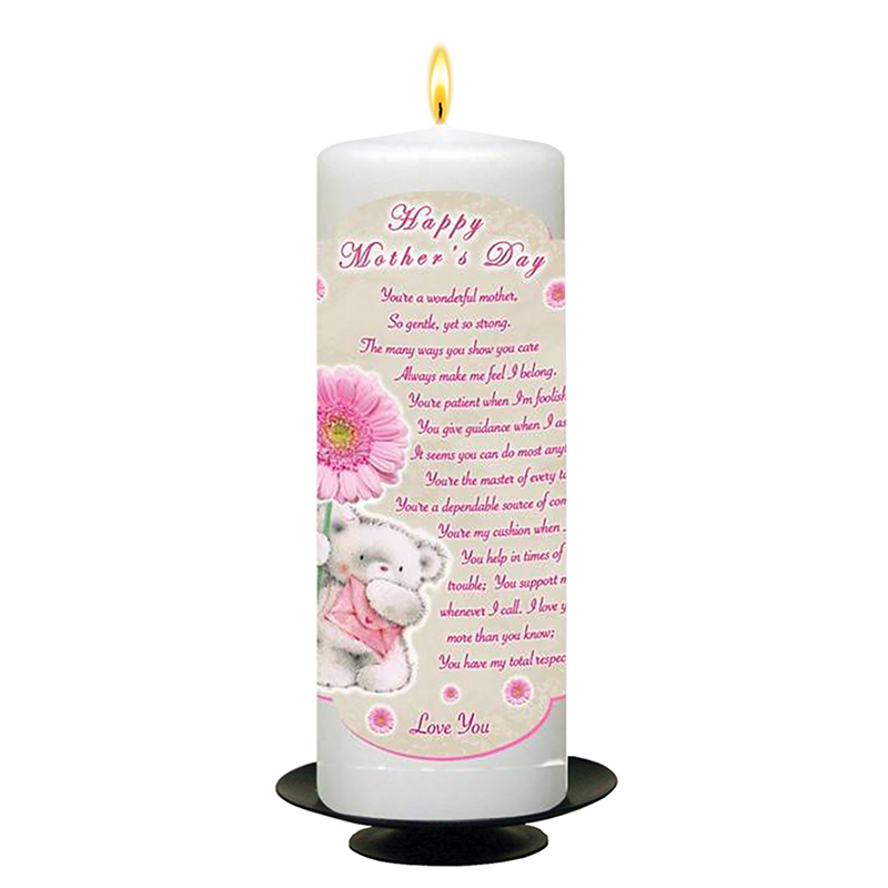 Customised Mothers Day Candle Gift - Teddy & Pink
