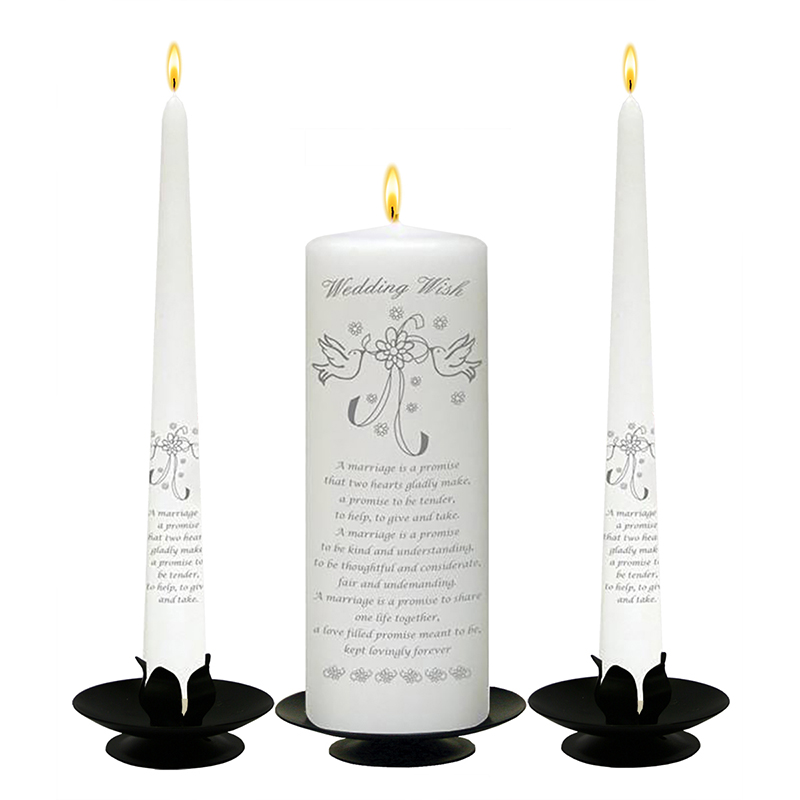 Customised Wedding Candles - Dove & Ribbons Silver