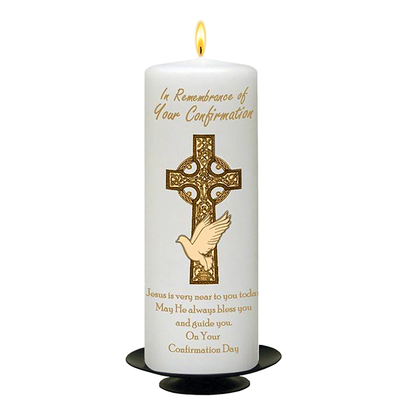 Customised Confirmation Candle - Celtic Cross & Dove Gold