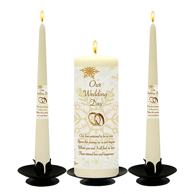 Customised Wedding Candles - Snowflakes & Stars Gold