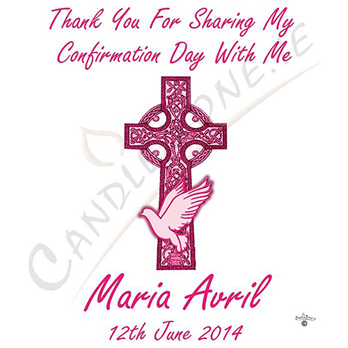 Customised Confirmation Candle - Celtic & Dove Pink Cross