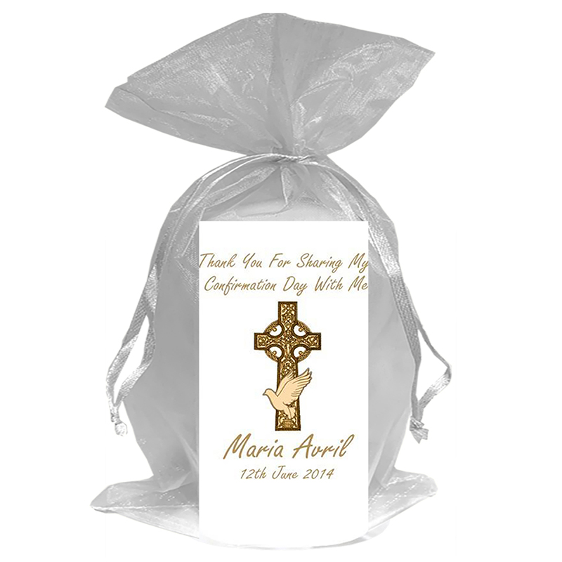 Customised Confirmation Candle - Celtic Cross & Dove Gold