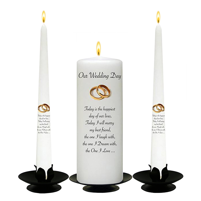Customised Wedding Candles - Gold Elegant Rings on White Candles