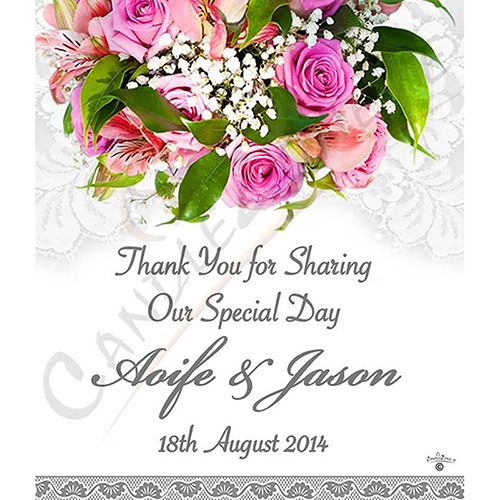 Customised Thank you Wedding Favour - Lace silver Rings & Pink Roses