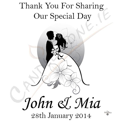 Customised Thank you Wedding Favour - Silhouette Couple & Flowers Silver