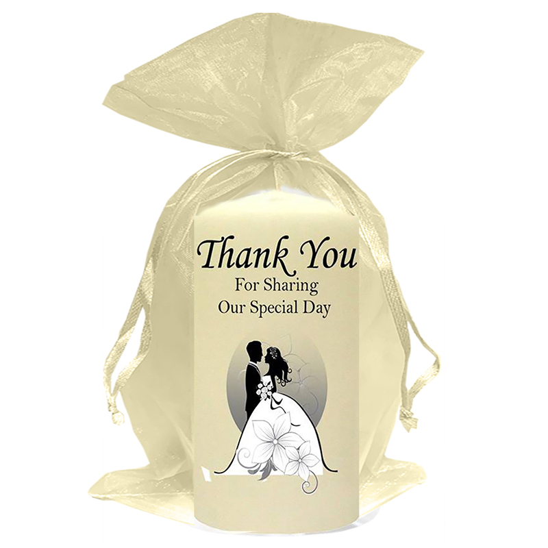Customised Thank you Wedding Favour - Silhouette Couple & Flowers Silver