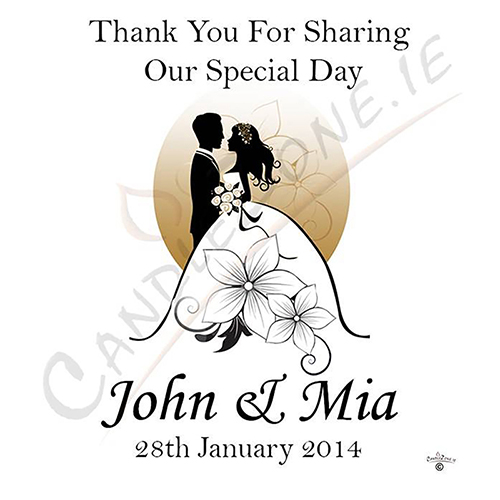 Customised Thank you Wedding Favour - Silhouette Couple & Flowers Gold
