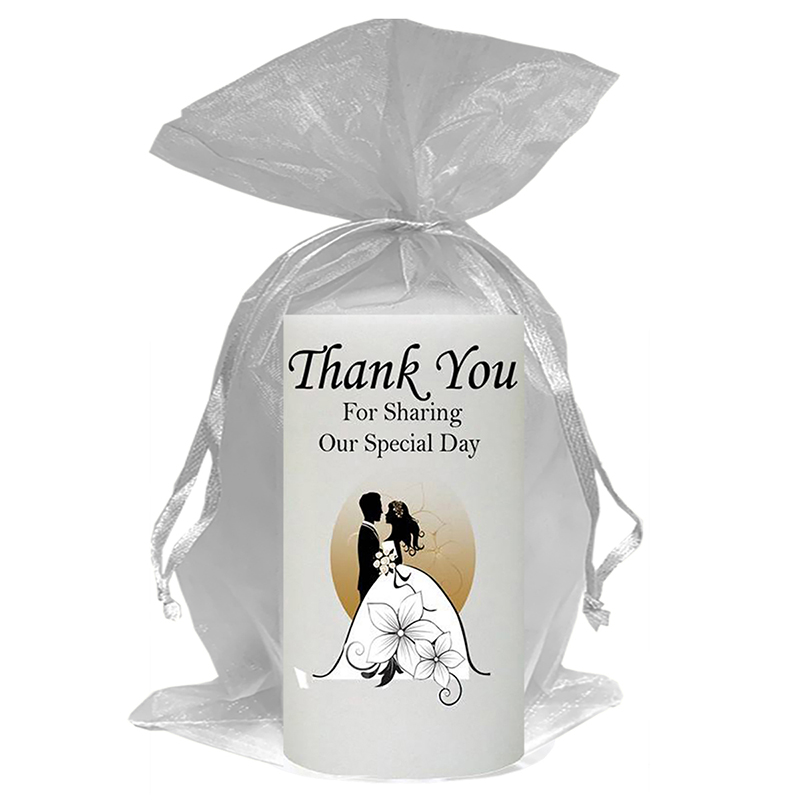 Customised Thank you Wedding Favour - Silhouette Couple & Flowers Gold