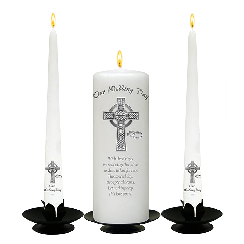 Customised Wedding Candles - Celtic Cross & Rings Sliver