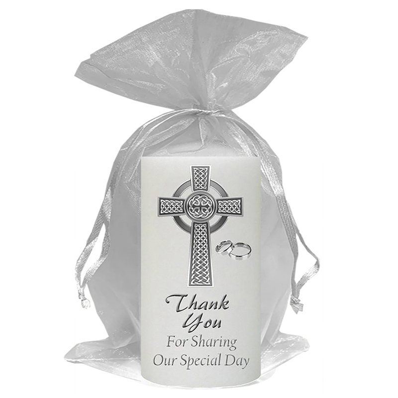 Customised Thank you Wedding Favour - Celtic Cross & Rings Silver