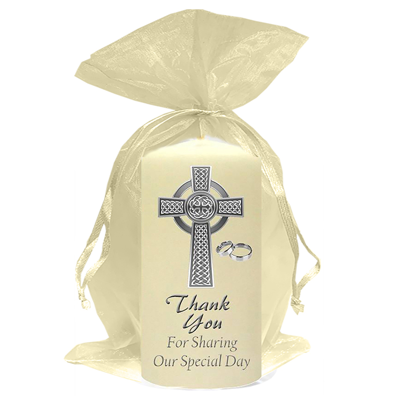 Customised Thank you Wedding Favour - Celtic Cross & Rings Silver