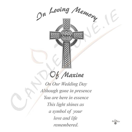 Customised Wedding Remembrance Candle - Celtic Cross & Rings Silver