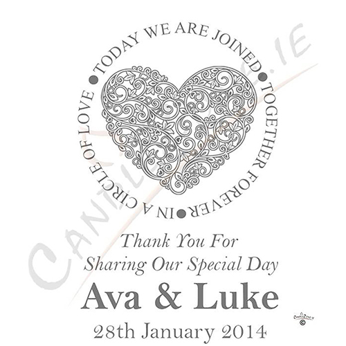 Customised Thank you Wedding Favour - Circle of Love Silver