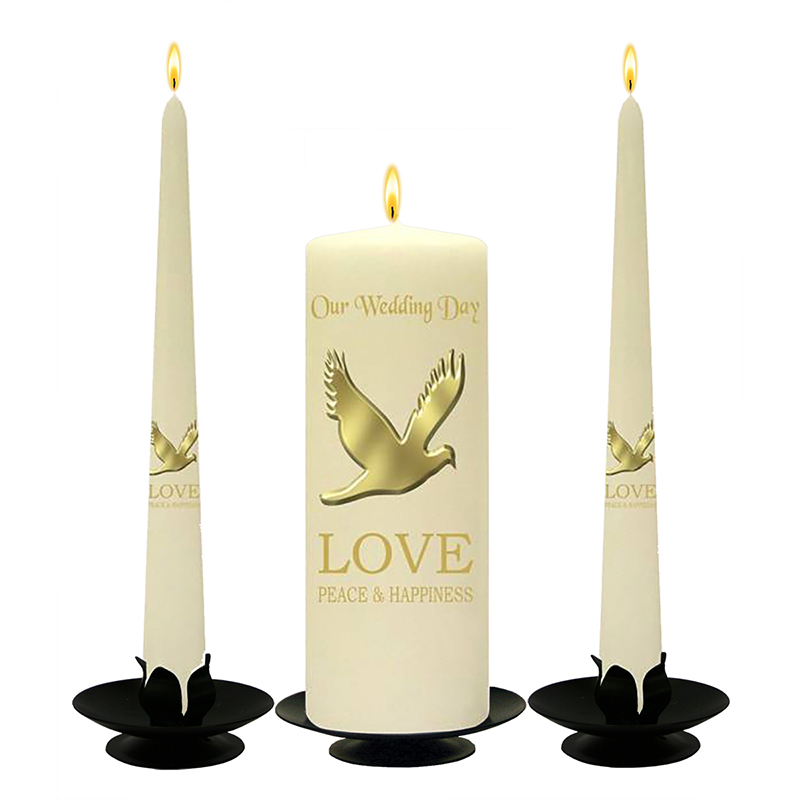 Customised Wedding Candles - Love & Dove Gold