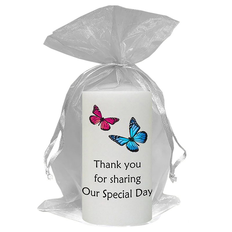 Customised Thank you Wedding Favour - Pink & Blue Butterflies Black Script