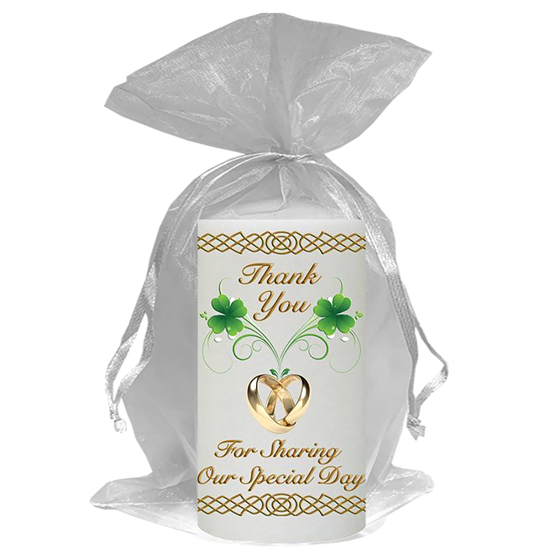 Customised Thank you Wedding Favour - Four Leaf Clover & Rings Gold