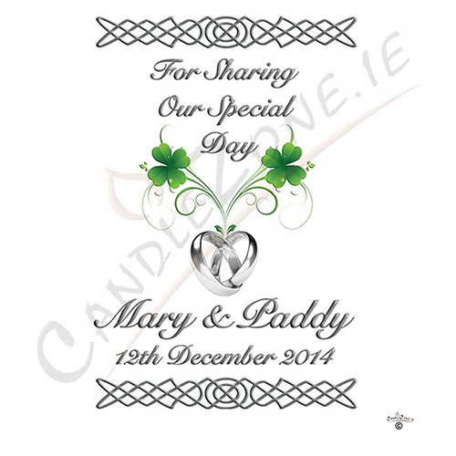 Customised Thank you Wedding Favour - Four Leaf Clover & Rings Silver