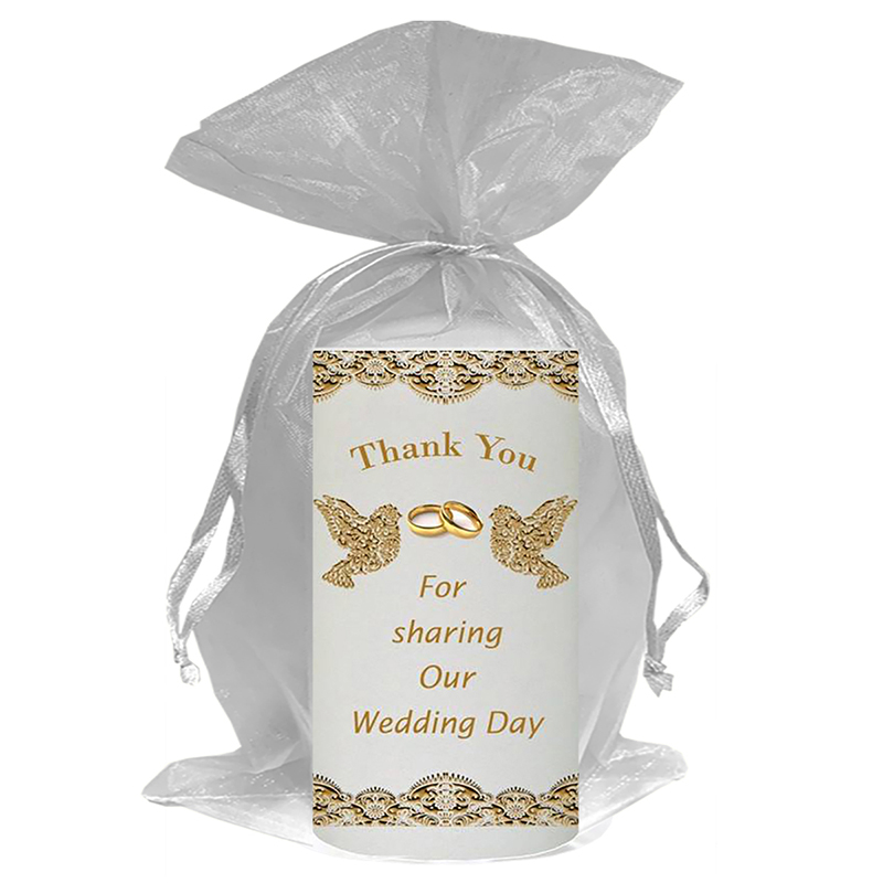 Customised Thank you Wedding Favour - Lace Dove Gold & Rings