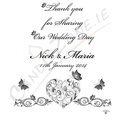 Customised Thank you Wedding Favour - Hearts & Butterflies Silver