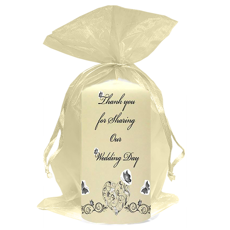 Customised Thank you Wedding Favour - Hearts & Butterflies Silver