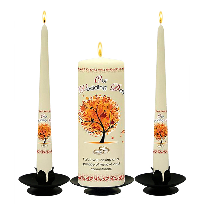 Customised Wedding Candles - Flower Range Trees of Autumn & Rings