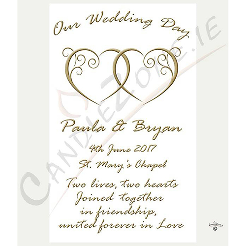 Customised Wedding Candles - Entwined Hearts Gold Set (1 x 9 inch & 2 x 6 inch Candles)