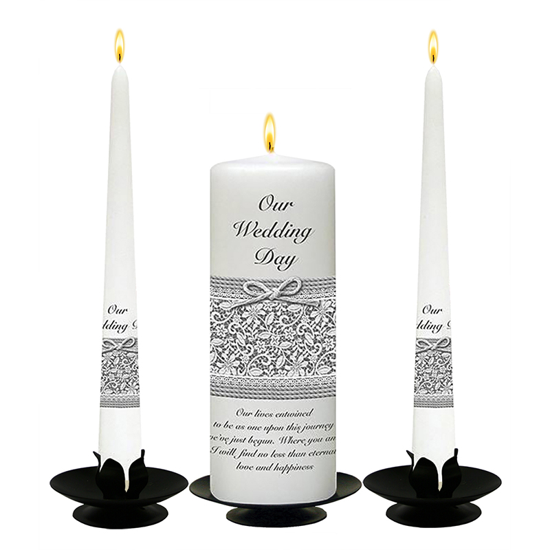 Customised Wedding Candles - Lace & Rope Silver