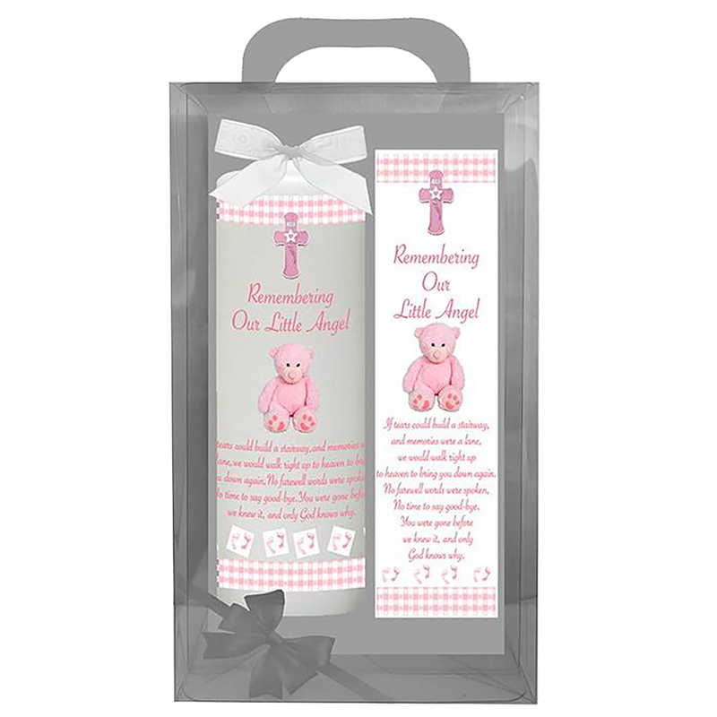 Customised Remembrance Candle - Bear Angel Pink